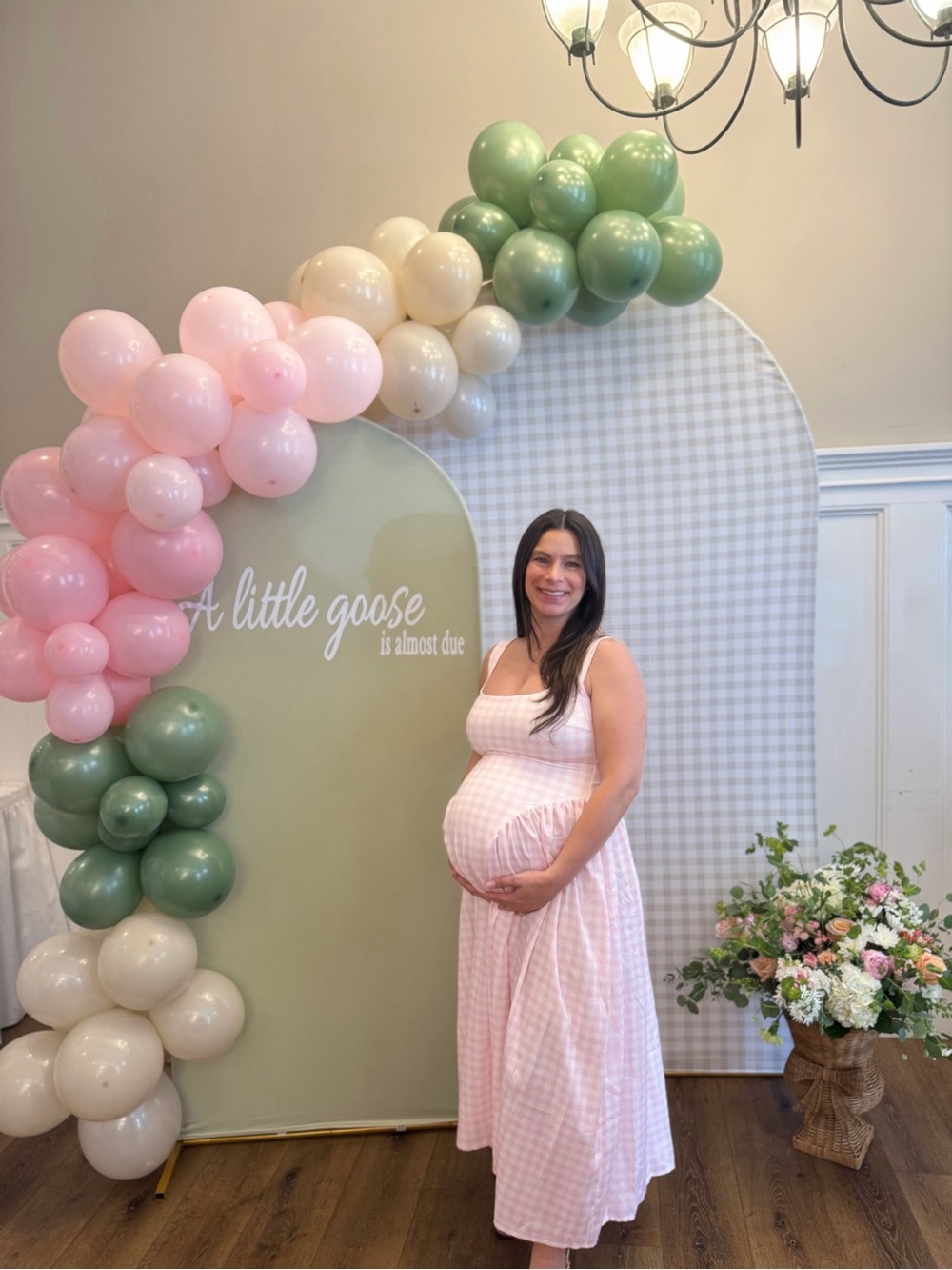 Pink Gingham Maternity Maxi Dress